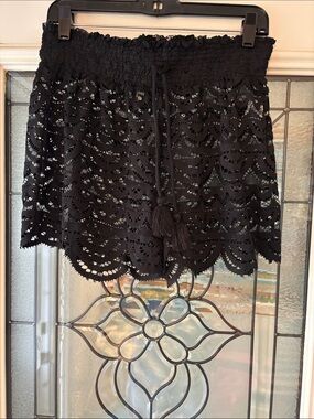 Black lace  Swim Coverup shorts with Tassel Drawstring